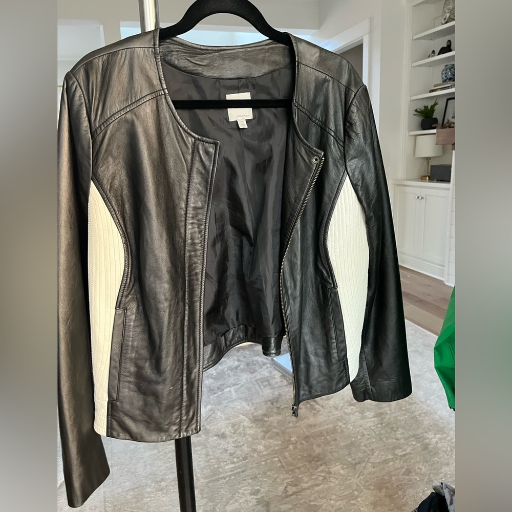 Halogen Black and White sides Leather Jacket